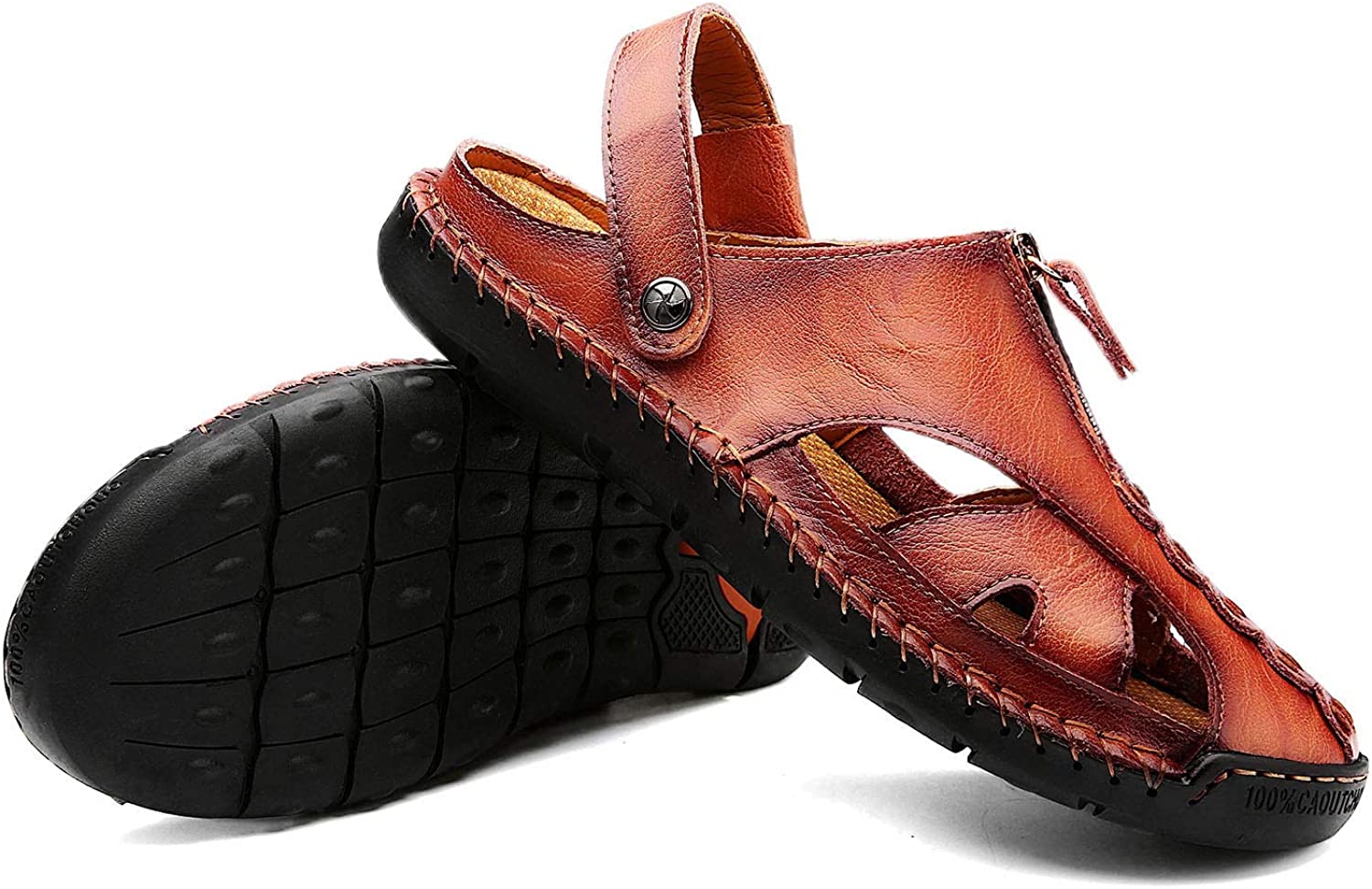 Men's Fisherman Beach Sandals Casual Closed Toe Leather Handmade Sandals Adjustable for Walking Outdoors