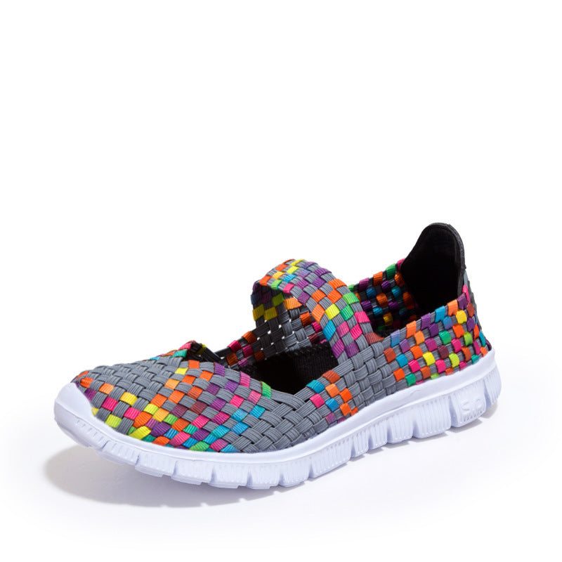 Breathable Elastic Band Woven Light Flat Shoes