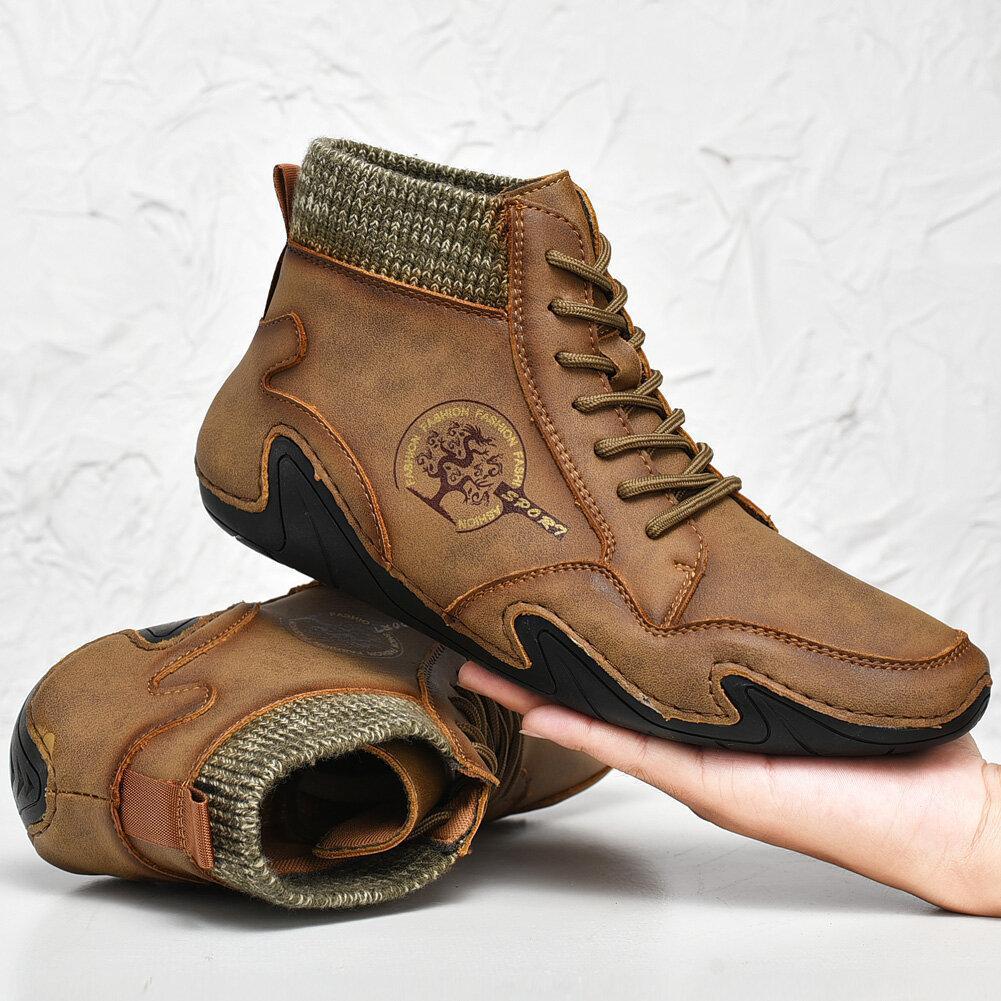 Barefoot Shoes Men's Handmade Soft Slip Resistant Lace Up Leather Ankle Boots