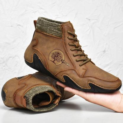 Barefoot Shoes Men's Handmade Soft Slip Resistant Lace Up Leather Ankle Boots