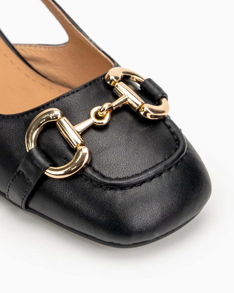 Classic Metal Buckle Slingback Low-Heel Chunky Heels Sandals