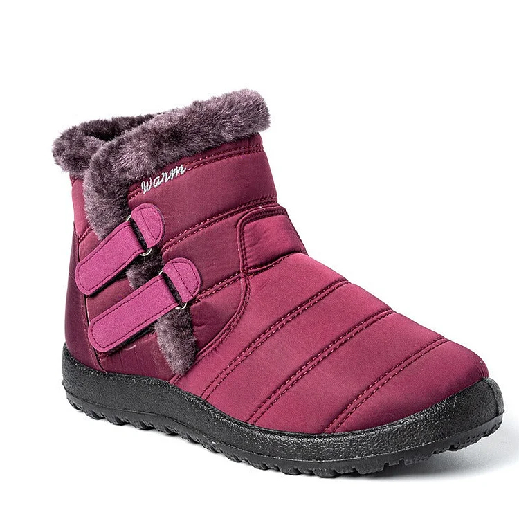 Women Waterproof Warm Plush Fleece Lining Slip On Snow Boots