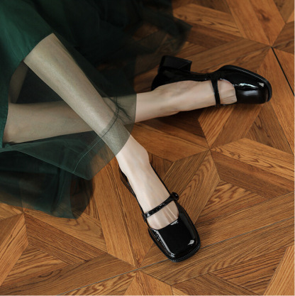 Handmade Patent Leather Mary Jane Pumps Block Heel Office Shoes