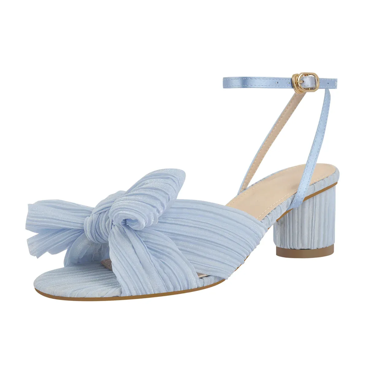 Women's Chunky Heel Pleated Bow Sandals