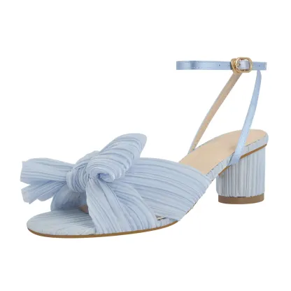 Women's Chunky Heel Pleated Bow Sandals