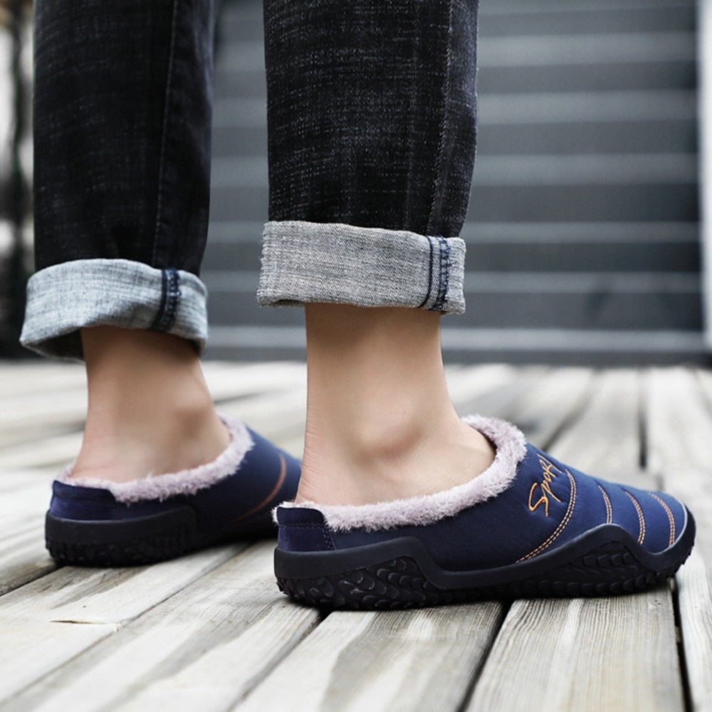 Fur Slippers For Men Warm Anti-slip Winter Shoes