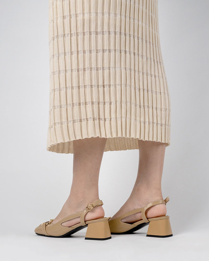 Classic Metal Buckle Slingback Low-Heel Chunky Heels Sandals