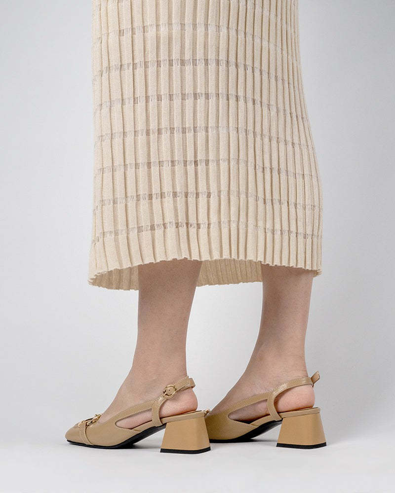 Classic Metal Buckle Slingback Low-Heel Chunky Heels Sandals