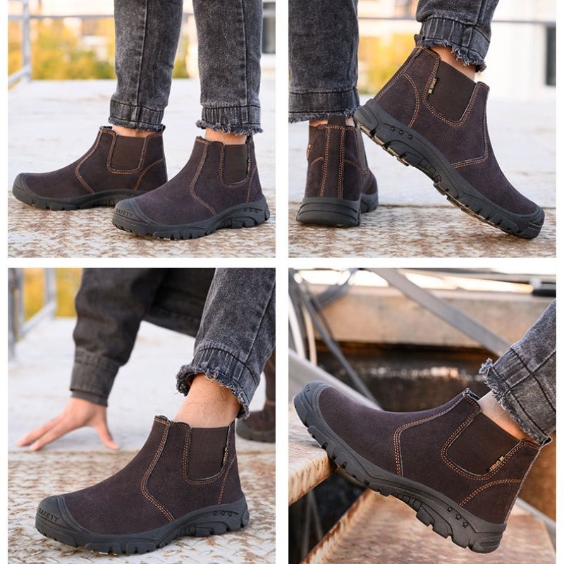 Anti-smashing Men Work Ankle Boots Suede Steel Toe Orthopedic Shoes