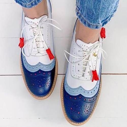 Women‘ Fancy Lace Up Colorblock Loafers