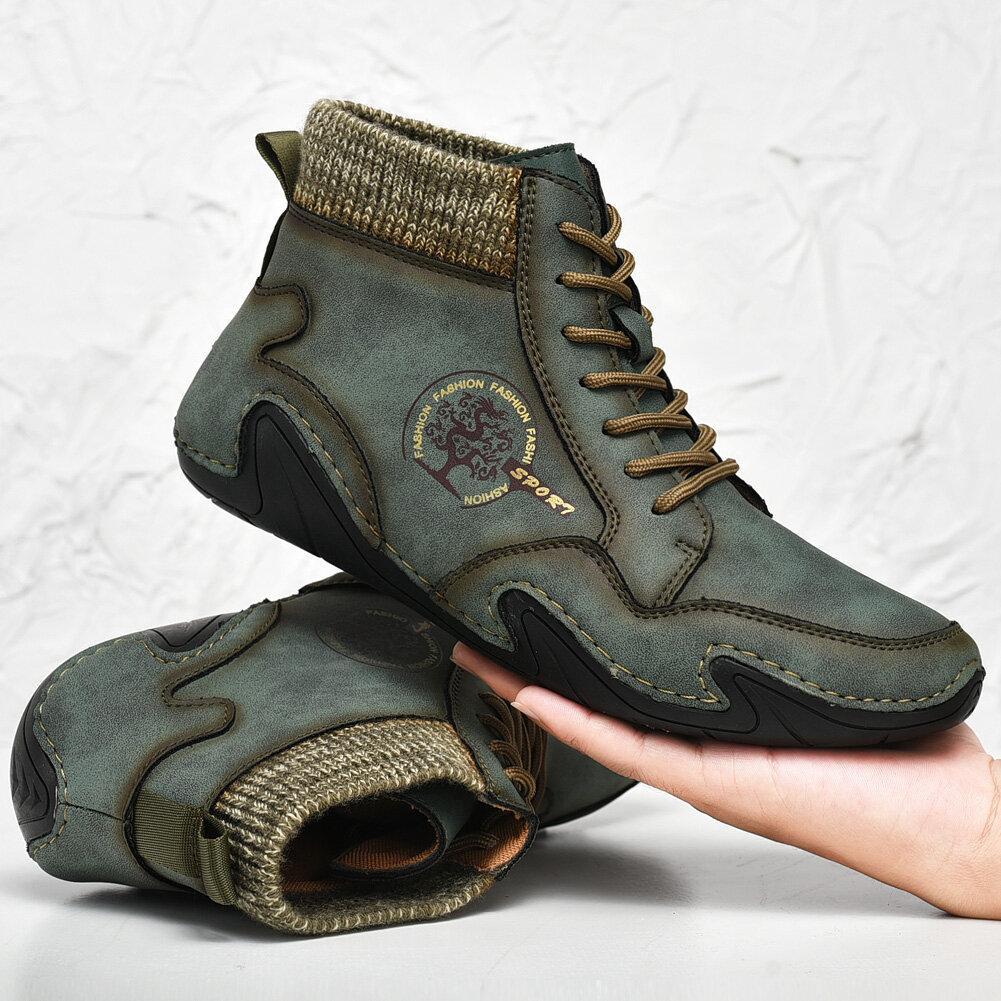 Barefoot Shoes Men's Handmade Soft Slip Resistant Lace Up Leather Ankle Boots
