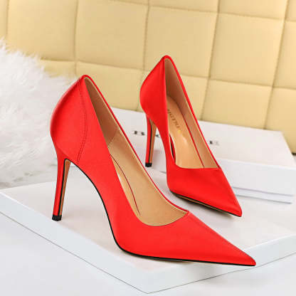 Retro Stiletto-heeled Satin Shallow Pointed Shoes