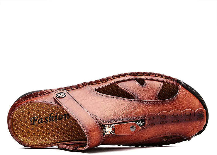 Men's Fisherman Beach Sandals Casual Closed Toe Leather Handmade Sandals Adjustable for Walking Outdoors