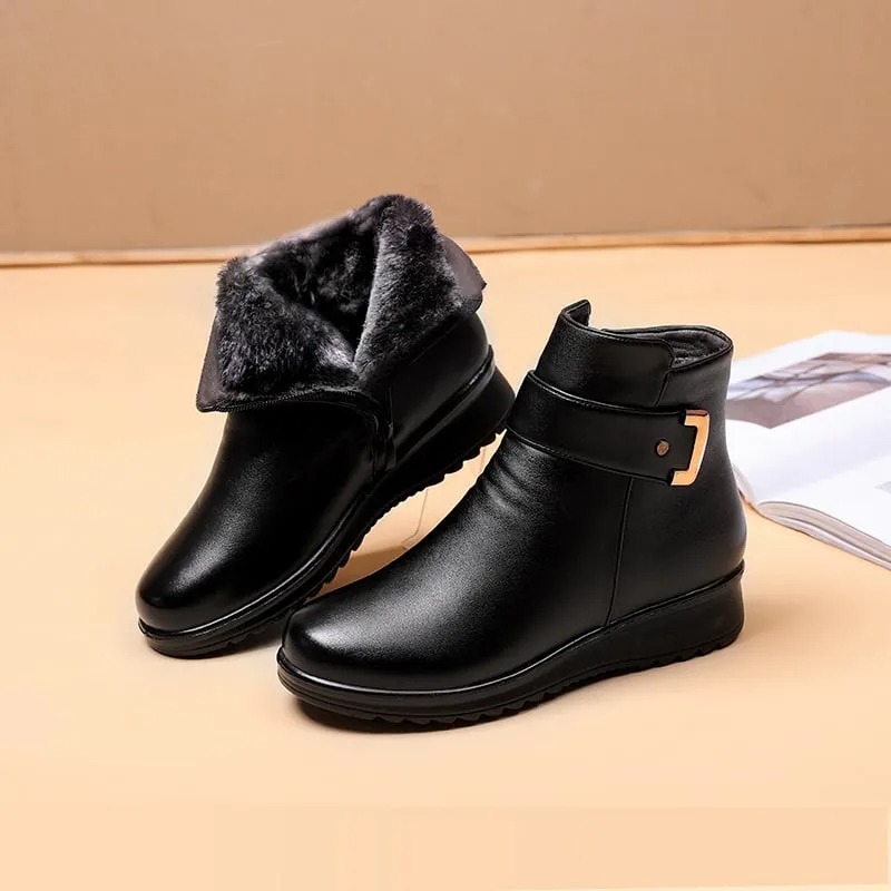 Orthopedic Women Arch Support Leather Metal Buckle Velvet Boots