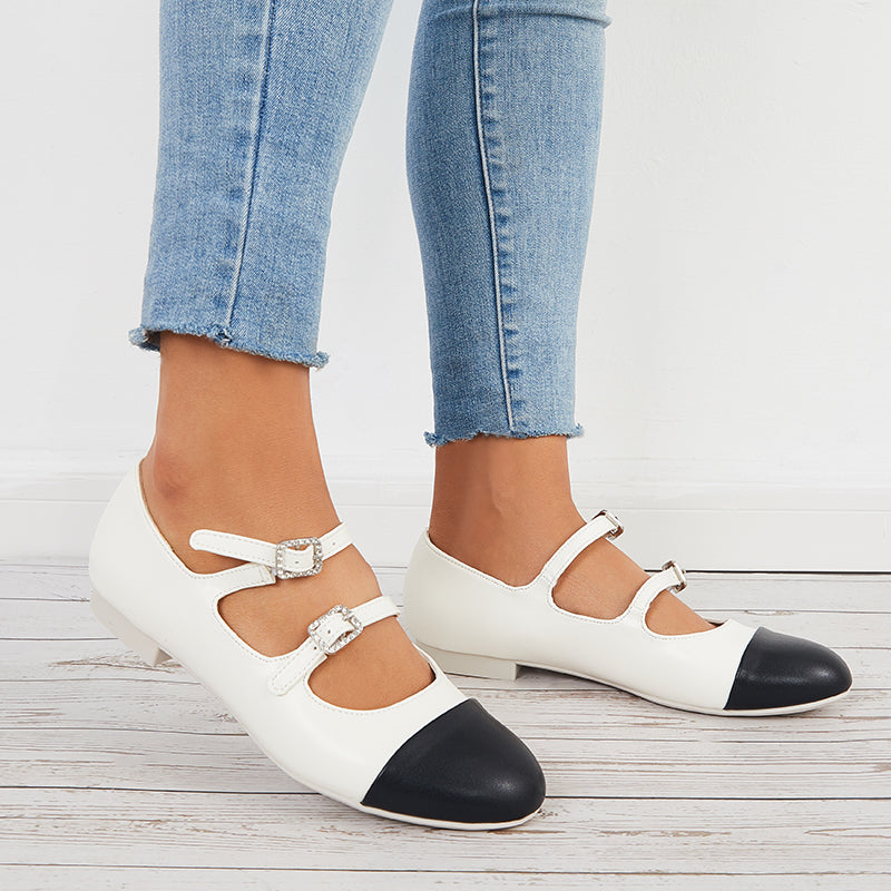 Ruond Toe Low Heel Mary Jane Pumps Buckle Dress Shoes