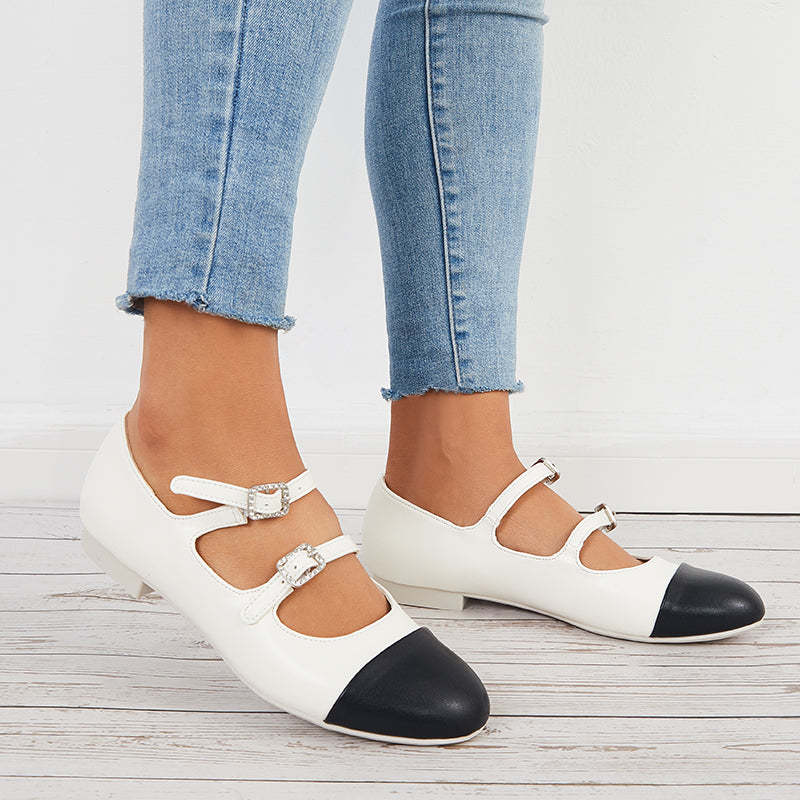 Ruond Toe Low Heel Mary Jane Pumps Buckle Dress Shoes