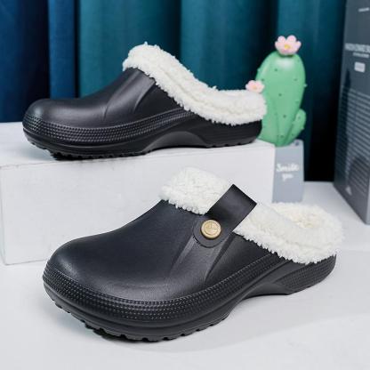 Plush Winter Slippers Women Heel Support Waterproof Slides