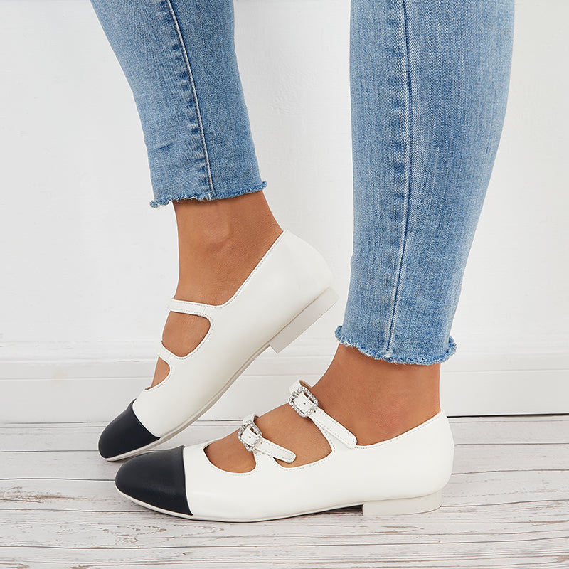Ruond Toe Low Heel Mary Jane Pumps Buckle Dress Shoes
