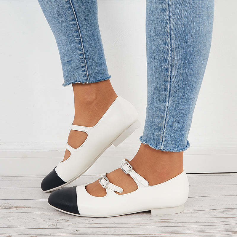 Ruond Toe Low Heel Mary Jane Pumps Buckle Dress Shoes