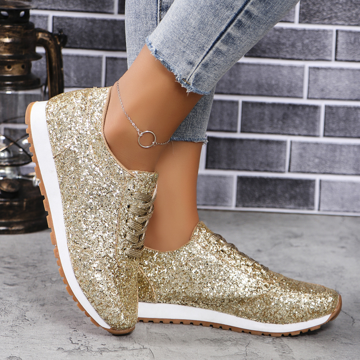 Glitter Sequin Lace-Up Sneakers | Stylish Comfort for Everyday Wear