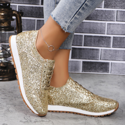Glitter Sequin Lace-Up Sneakers | Stylish Comfort for Everyday Wear