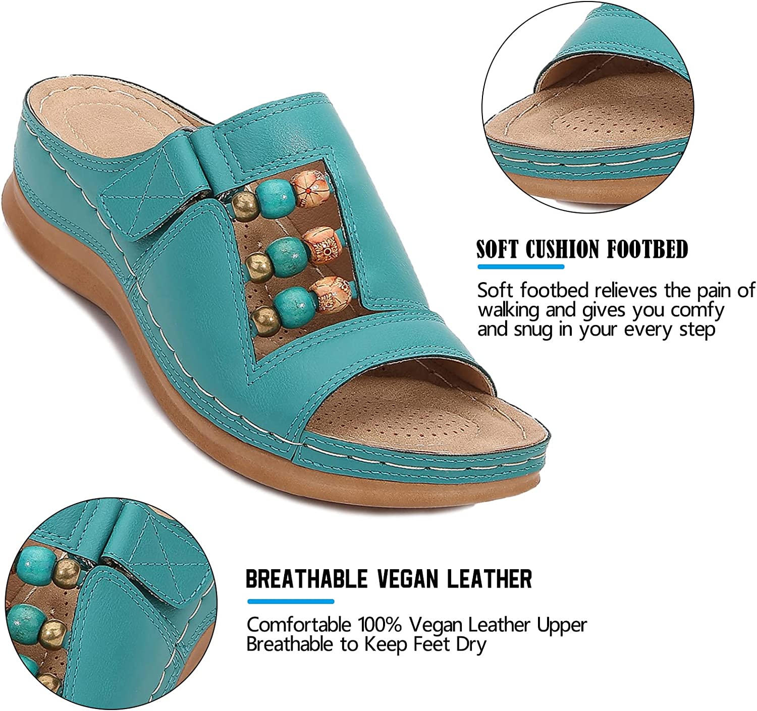 Orthopedic Wedge Heel Slip On Open Toe Mules Sandals Womens Slipper