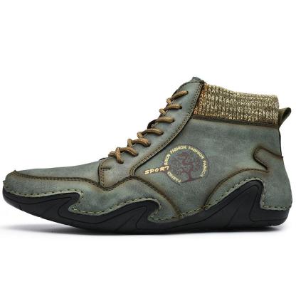 Barefoot Shoes Men's Handmade Soft Slip Resistant Lace Up Leather Ankle Boots
