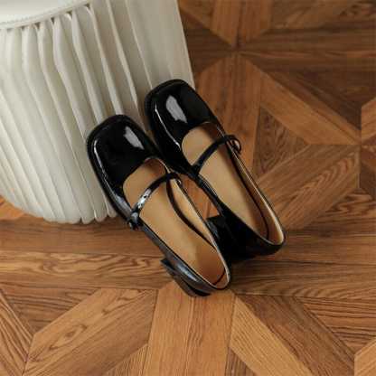 Handmade Patent Leather Mary Jane Pumps Block Heel Office Shoes