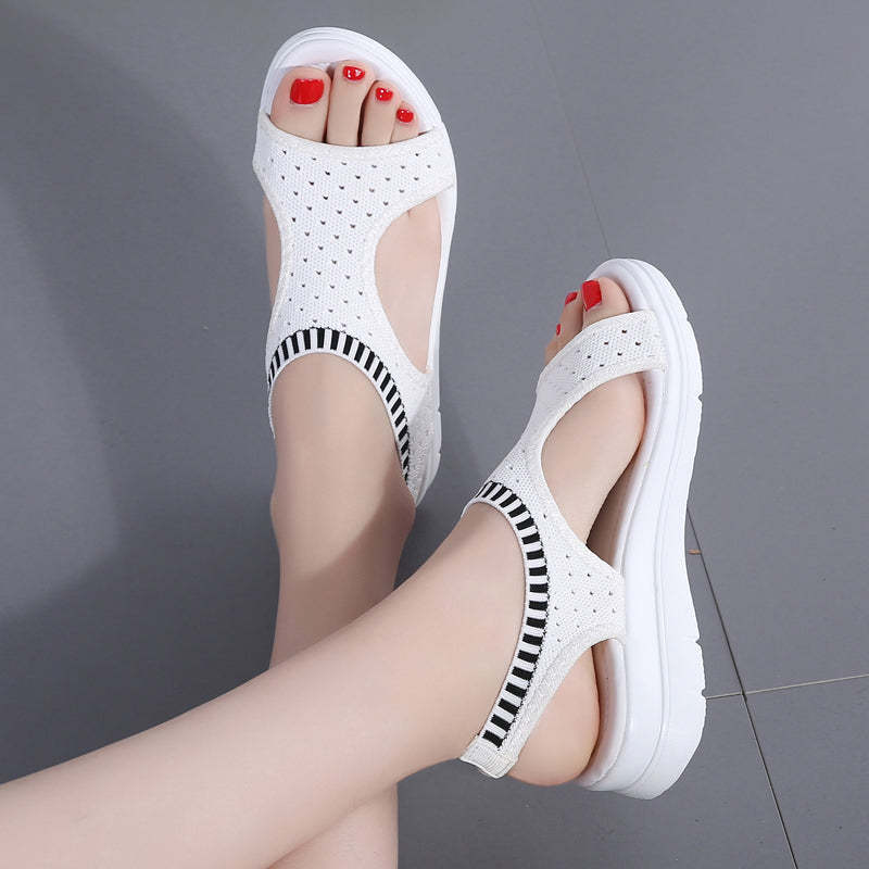 Breathable Peep Toe Light Mesh Flat Tennis Sandals For Women