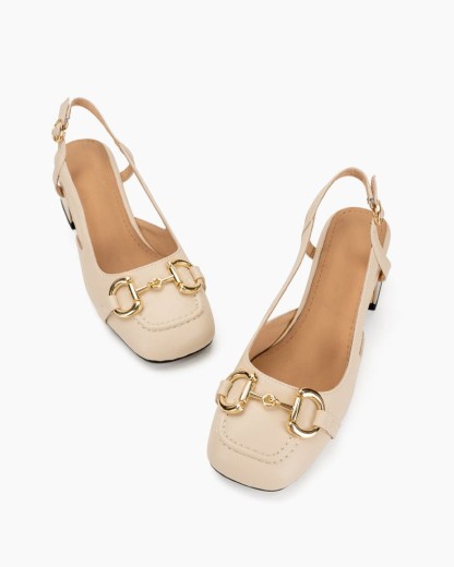 Classic Metal Buckle Slingback Low-Heel Chunky Heels Sandals