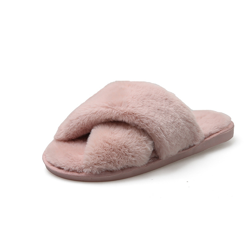 House Slippers Women Flat Soft Faux Fur Plus Plush Slides Super Warm Winter