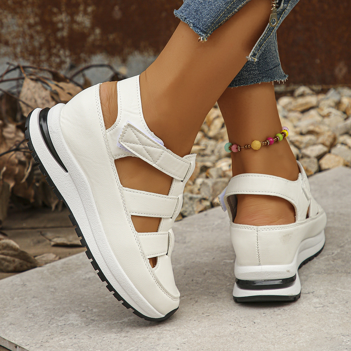Women's Comfortable Platform Wedge Leather Roman Sandals