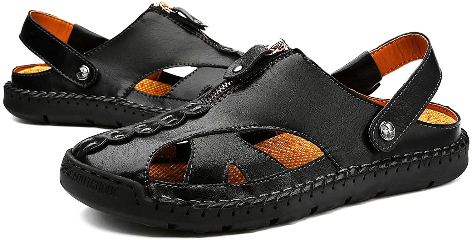 Men's Fisherman Beach Sandals Casual Closed Toe Leather Handmade Sandals Adjustable for Walking Outdoors