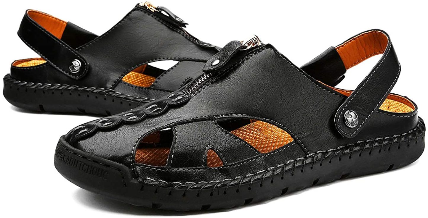 Men's Fisherman Beach Sandals Casual Closed Toe Leather Handmade Sandals Adjustable for Walking Outdoors