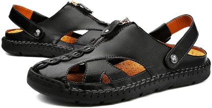 Men's Fisherman Beach Sandals Casual Closed Toe Leather Handmade Sandals Adjustable for Walking Outdoors