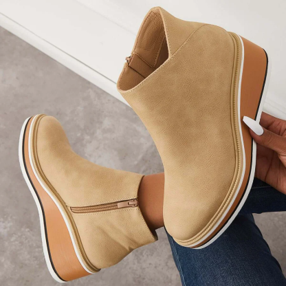Casual Wedge Sneakers Side Zipper Platform Wedge Ankle Boots