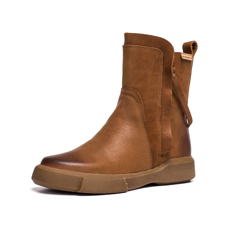 Waxing Leather Chelsea Boots Handmade British Boots Double Zip Fleece Lined Snow Boots