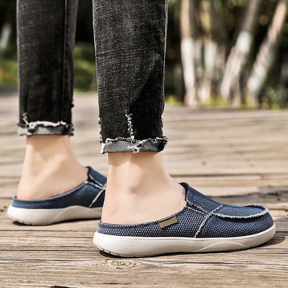 Summer New Men's Light Casual Denim Slip On Half Slippers