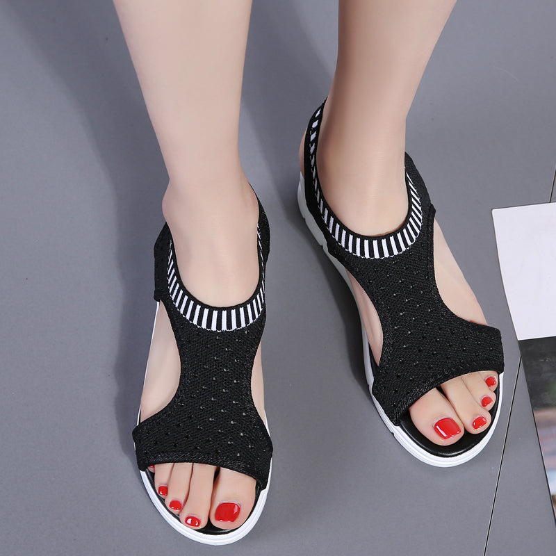 Breathable Peep Toe Light Mesh Flat Tennis Sandals For Women