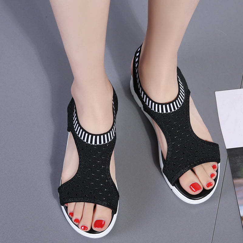 Breathable Peep Toe Light Mesh Flat Tennis Sandals For Women