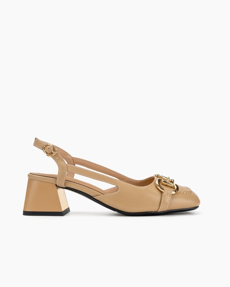 Classic Metal Buckle Slingback Low-Heel Chunky Heels Sandals