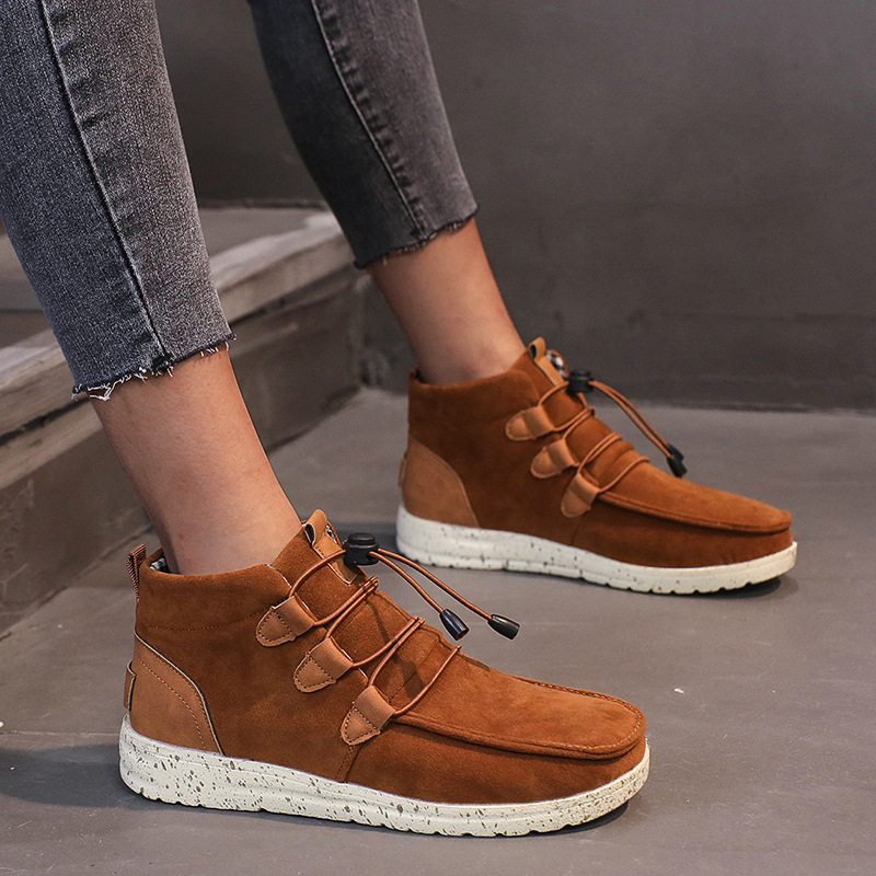 Women Warm Flat Ankle Boots Casual High Top Walking Shoes