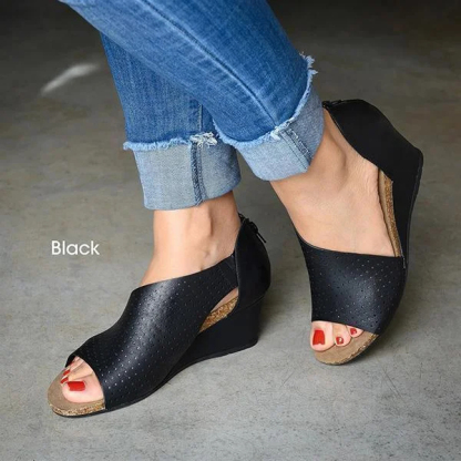 Womens Open Toe Slip On Cutout Heels Wedge Sandals