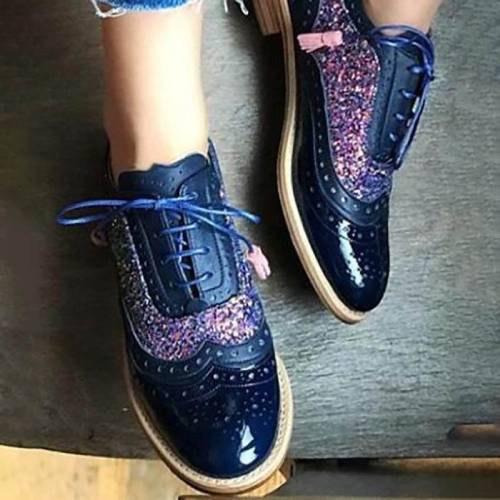 Women‘ Fancy Lace Up Colorblock Loafers