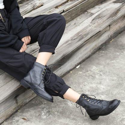 Handmade Wingtip Shoes Leather Martin Boots Block Carving Brogue Ankle Boot For Women