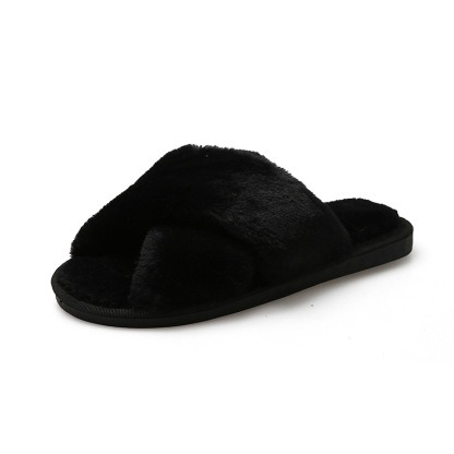 House Slippers Women Flat Soft Faux Fur Plus Plush Slides Super Warm Winter