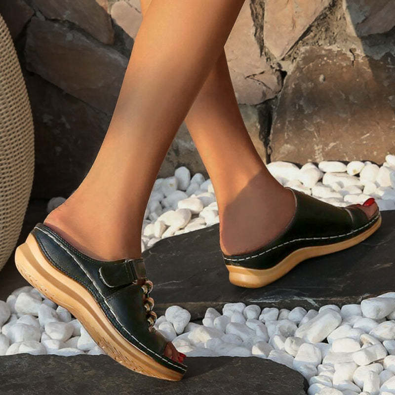 Orthopedic Wedge Heel Slip On Open Toe Mules Sandals Womens Slipper