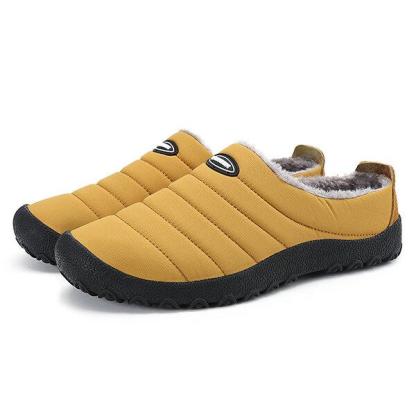 Men's Plush Lining Waterproof Fabric Slip On Soft Sole Casual Slipper