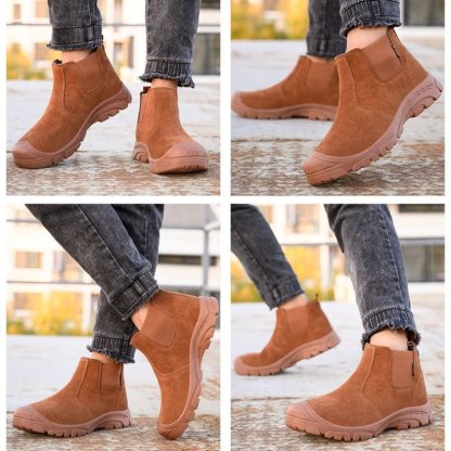 Anti-smashing Men Work Ankle Boots Suede Steel Toe Orthopedic Shoes