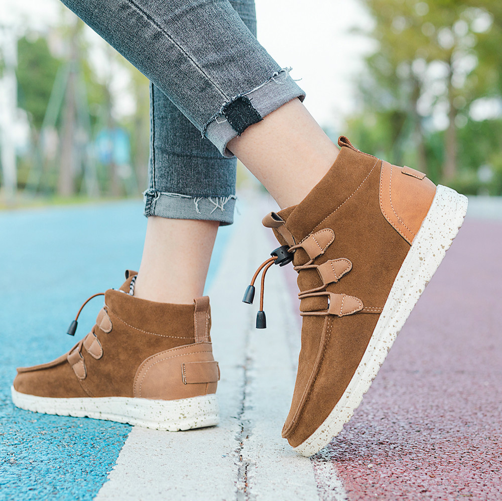 Women Warm Flat Ankle Boots Casual High Top Walking Shoes
